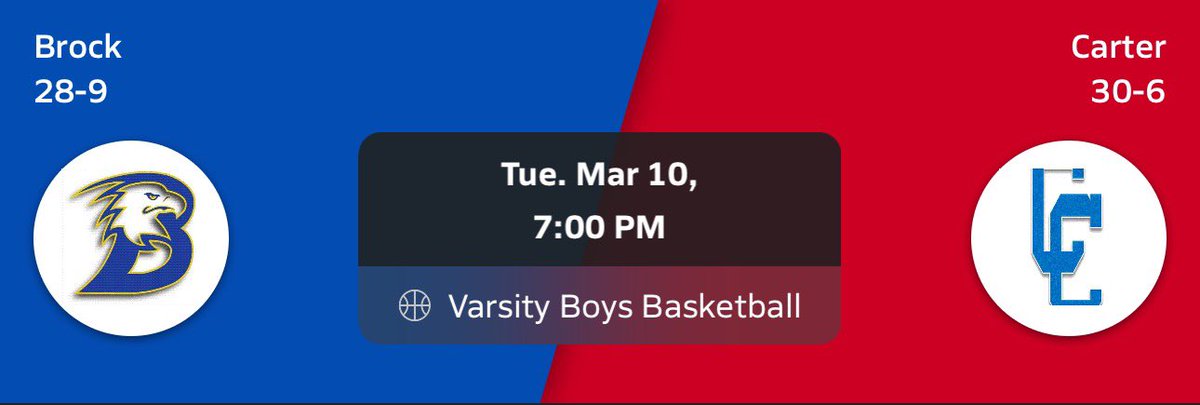 HoopsBrock's tweet photo. 📢 STATE SEMI-FINAL GAME 📢

🗓️ Tuesday, March 10th
🆚 Dallas Carter
⏰ 7pm
📍 Arlington ISD Athletic Center 

🎟️ https://t.co/US7JoHFUTe

#BrockMBB | @BrockAthletics 

@hoopinsider @GASOLyndon @BigCountrySport @MaxPreps https://t.co/Pq7YbECV5h