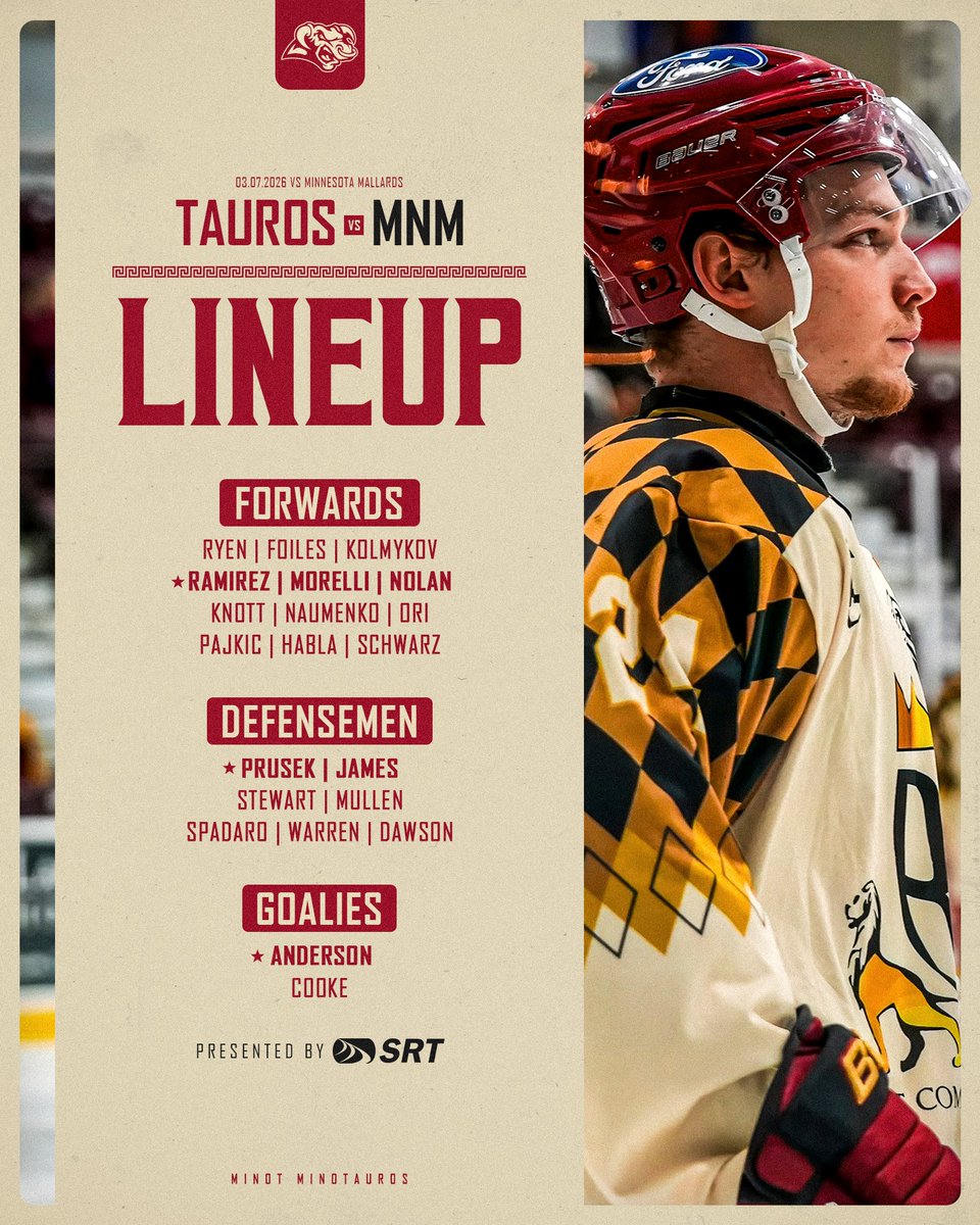 MinotauroHockey's tweet photo. Here are your SRT Lines for tonight! 👊🏼

#ChargeAhead https://t.co/pOqgueBNaM