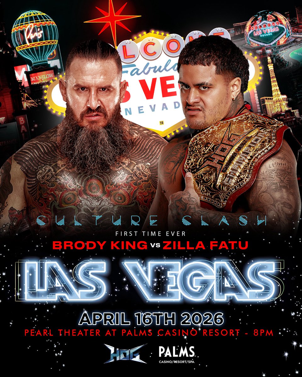 LAS VEGAS… are you ready for WAR? 

  FIRST TIME EVER
🔥 BRODY KING vs ZILLA FATU 🔥

CULTURE CLASH / April 16th - 8pm
<a href="/Brodyxking/">Big Bad Brody King</a> <a href="/Zillafatu/">ZILLA FATU</a> 

🎟️ GET YOUR TICKETS NOW 
axs.com/events/1345453…