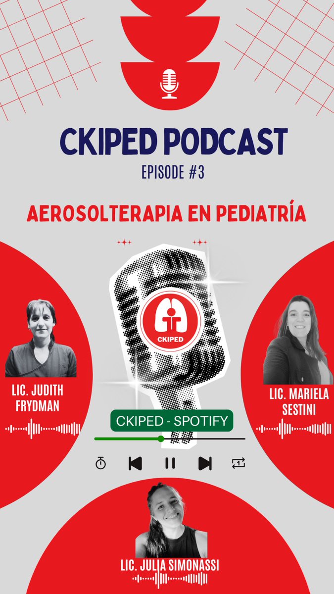 Desde el Capítulo de Kinesiología Intensivista Pediátrica les anunciamos que el próximo viernes será el lanzamiento del 3⁰ episodio en podcast 
Es sobre Aerosolterapia en Pediatría, a cargo de nuestras colegas: <a href="/Marusesty/">Marie ♡</a>
<a href="/Julitasimon/">Julia Simonassi</a>
<a href="/JudithFrydmanJF/">Judith Frydman</a>
🔔
open.spotify.com/show/3RirSbVQL…