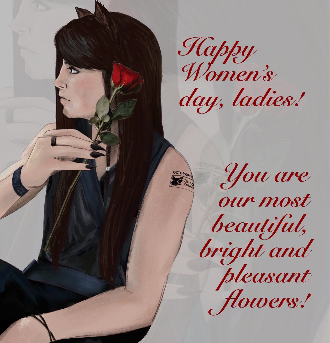 MMoz_art's tweet photo. Congratulations from my new OC for you. Wish you all good day, ladies! 
#art #march8 #oc #werewolf https://t.co/hH7ZbXWfop