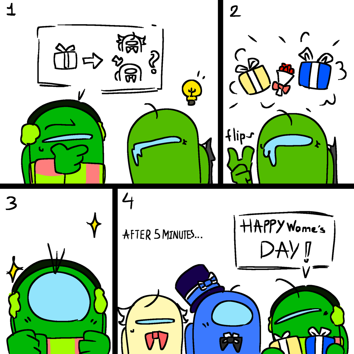 Sus_Green583's tweet photo. HAPPY WOMEN'S DAY!! Have a nice day, ladies!✨

Mmm..I think Purple shouldn't cook next time... And I guess Cyan kicked DarkBlue out of the house already...🫣🫣🫣
#Amongus #amongusOc https://t.co/w1PH4tqg7O