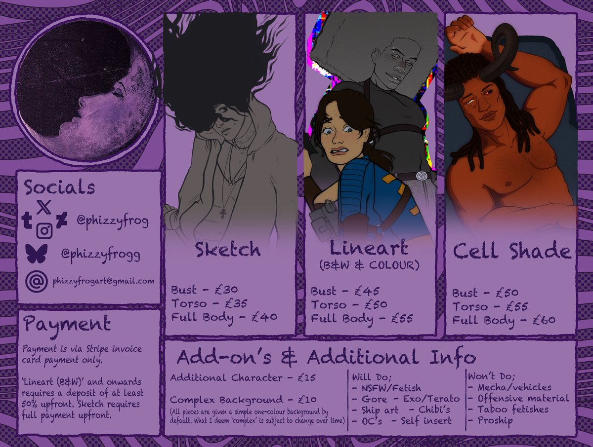 phizzyfrog's tweet photo. Commissions open! :3 
Applications are in my Carrd (bio)!

#commissions #commsheet #commissionsopen #artcommissions #digitalartist #digitalart #commissionsheet https://t.co/ouFXgXurRG