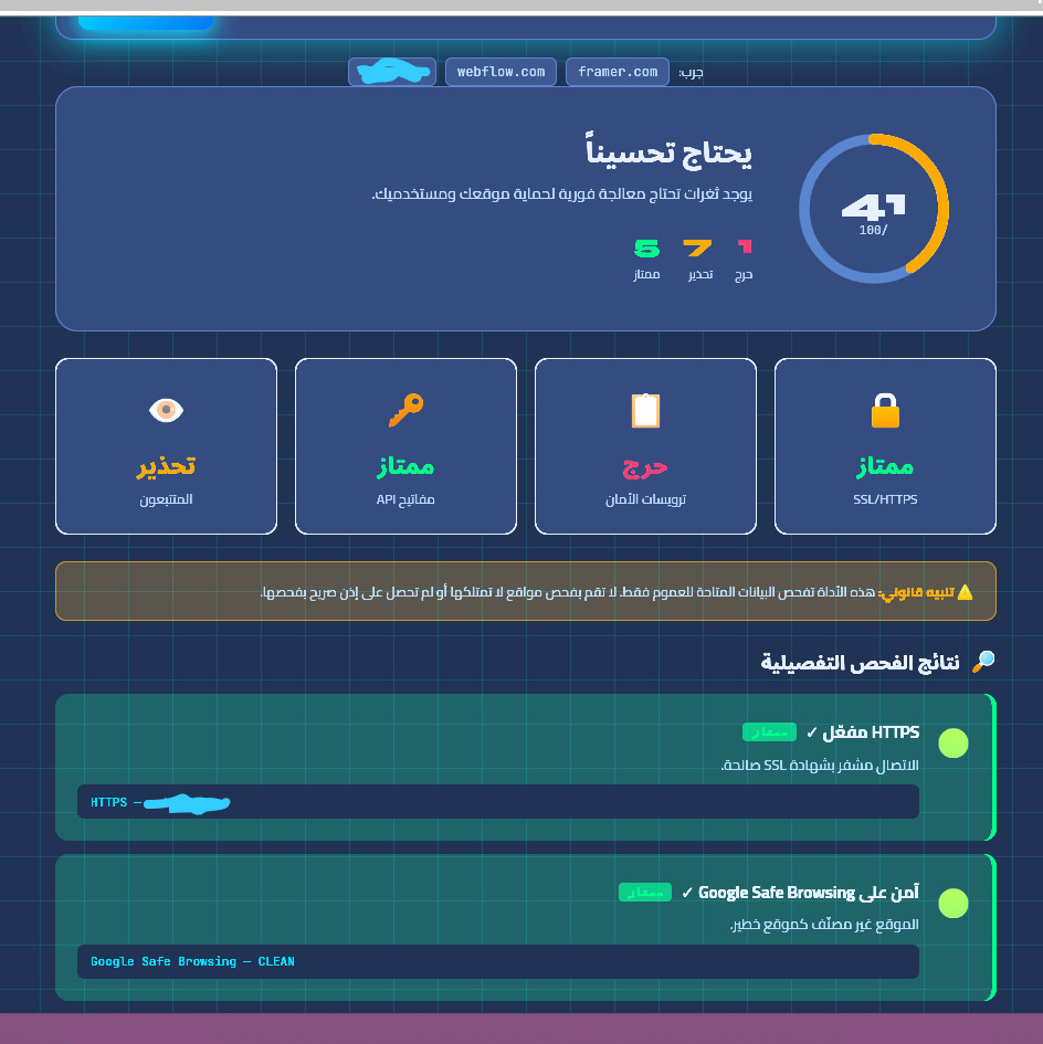 TamerAm62426896's tweet photo. والأهم — فحصنا الأداة على نفسها

https://t.co/0MTmB8f95U ← النتيجة: 100/100 ✅

لأننا نؤمن أن من ينصح بالأمان
يجب أن يطبّقه أولاً

@framer #أمن_المعلومات #No_Code https://t.co/h2HZOQXTkV