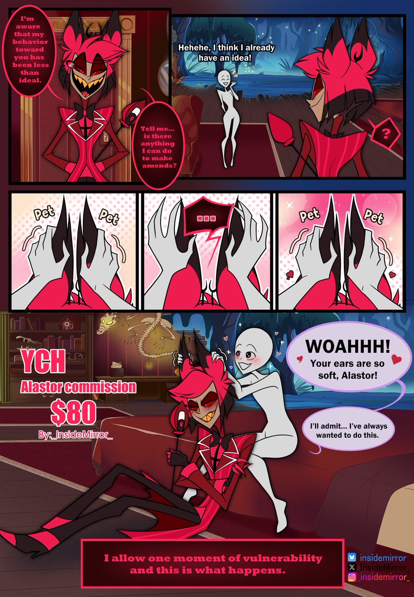 _InsideMirror_'s tweet photo. ❤️🖤Alastor YCH OPEN! 🖤❤️

•10  Slots avaliable.
•Customizable face/expression.  
•Any Gender
•Once payment is made, there are no refunds.  

#HazbinHotelAlastor #alastorhazbinhotel #HazbinHotelOC #YCH #Alastor #HazbinHotelYCH #HazbinHotel  #HazbinHotelFanart https://t.co/vlp1fxlMNd