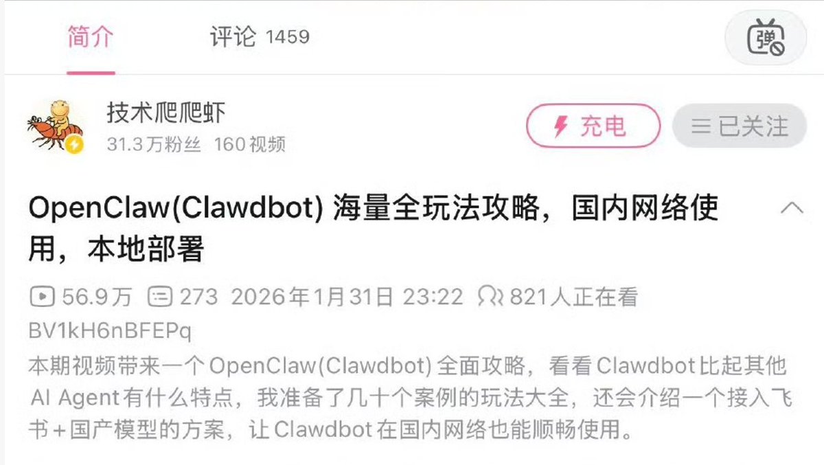 从上门安装 3000 元，到OpenClaw 教程喷涌，亲测一圈下来，还是B站几位UP主的内容最瓷实，从0到1通俗易懂能落，按需自取：

1、了解概念
新人先看：up主「林亦LYi」他那个视频属于「从 0 讲明白 OpenClaw 是什么、能做什么」，非常友好。

2、新手入门
想动手但怕复杂的，去看up主：图灵的猫 和