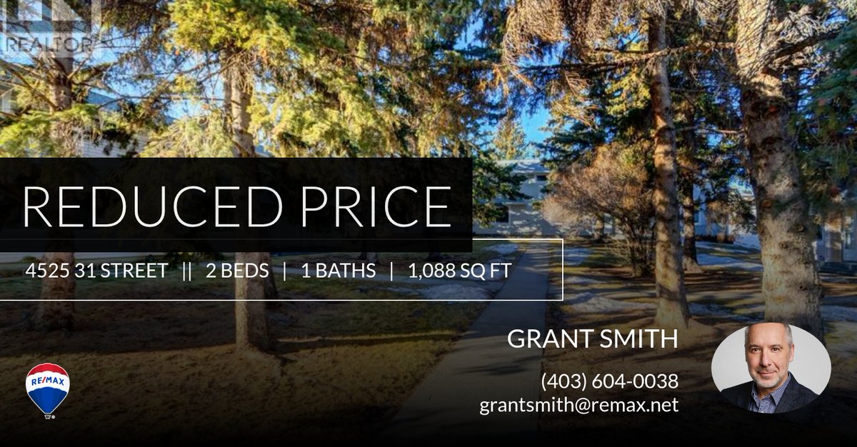 GrantESmith's tweet photo. 📍 Reduced Price 📍 This recently reduced home at 4525 31 Street in Calgary won't last long, so, don't wait to set up a showing! Reach out here or at (403) 604-0038 for more information!

Grant Smith
grantsmith@remax.net
(403)604-0038 https://t.co/rpSVAU0XjF https://t.co/OXRwF4hEuS