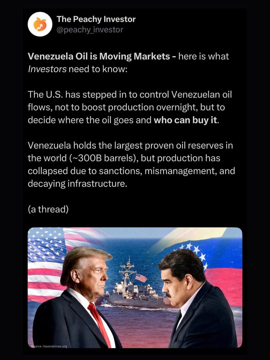 TradewithB12's tweet photo. Venezuela Oil is Moving Markets &amp; these Stocks are benefiting most…📈

Here is what Investors need to know👇 https://t.co/BGzClrW3B0
