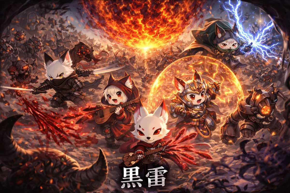 pazuhiro417's tweet photo. 今やってるゲーム(Titans of the Past)のキャラビジュアル作ってもらおうとChatGPTとPTメンバーの設定についてキャッキャしてたら「これめちゃくちゃ面白いので聞きたいんですが？」ってビジュアル化に向けてAIに質問攻めされたヾ(:3ﾉｼヾ)ﾉｼ　一旦こんな絵でPT名が黒雷にされたヾ(:3ﾉｼヾ)ﾉｼ https://t.co/Ak043mfygH