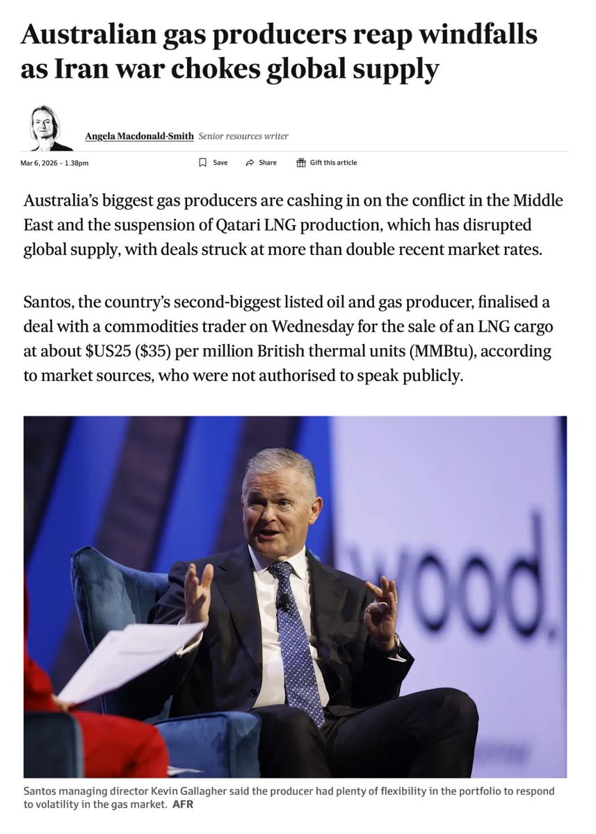 MrRexPatrick's tweet image. Let me briefly distract you from rising fuel prices.

Electricity prices will rise too with the gas cartel now super-profiting from exporting OUR gas in a disrupted Intl market. @AlboMP’s dud gas policy changes announced in December mean the cartel laughs as we suffer. #auspol