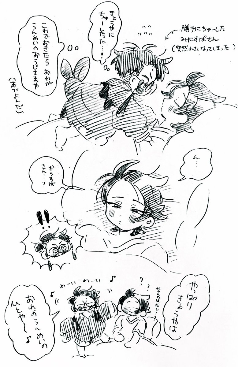 ※カラキョウ 
※ちびっこ化注意 
※なんでもいい人向け  

ちびっこすばさんシリーズ④🐥

続・突然小さくなってしまい記憶はあやふやのためきょやくんにアタックし続けるちびすばさん(※でっかい2人は結婚してる)

おはよう😚 