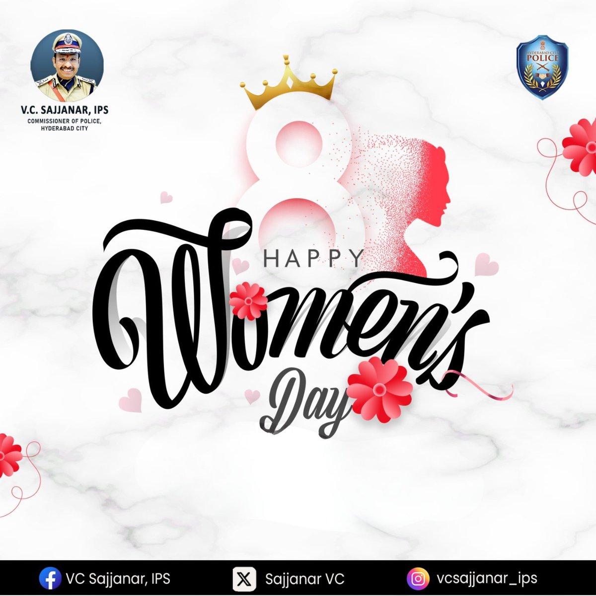 SajjanarVC_IPS's tweet photo. Empowered women empower society. Today and every day, we celebrate your resilience, your achievements, and your unstoppable spirit. Keep shining brightly!

Happy #WomensDay! ✨🌸

#WomensDay2026 #NariShakti #WomensDay https://t.co/nVibdNtRwh