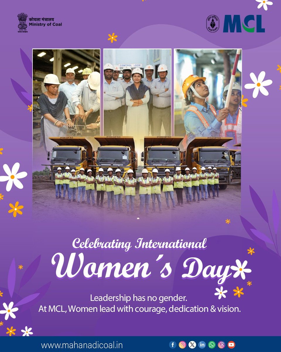 Leadership has no gender &amp; Strength has no limits!

Today we celebrate the strength, leadership and dedication of the incredible women driving change across every field at Mahanadi Coalfields Limited.

Happy International Women’s Day to the women who lead with courage and inspire