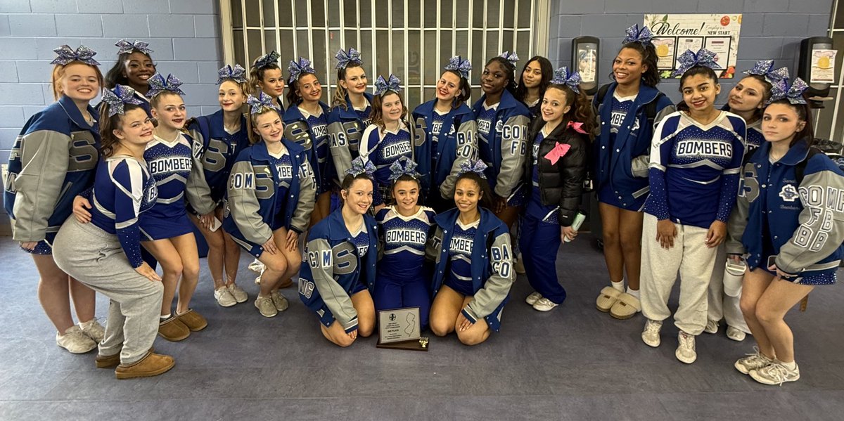 SWMHS_Cheer's tweet photo. We are SO proud of our athletes and their performance from the NJCDCA State Championship! 

2nd Place in the Varsity All Music Large-Mega Division 🥈
@SWMHSbombers @Sayrevillek12 @SWMHSAthletics https://t.co/0ZwmFG60AH