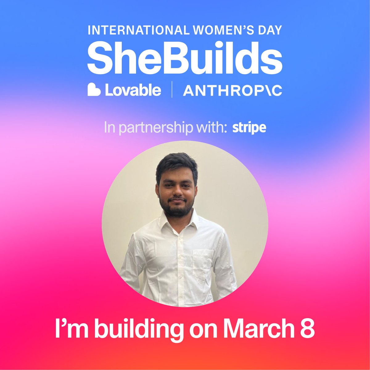 Excited to join SheBuilds by Lovable &amp; Anthropic this International Women’s Day 

I’ll be experimenting with an idea called Prompt Compiler — a system that converts human prompts into optimized AI instructions to reduce tokens, improve efficiency, and make AI interactions faster