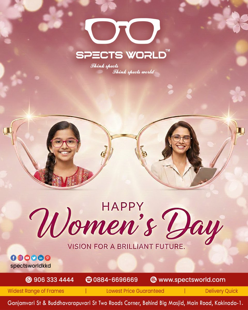 Spectsworldkkd's tweet photo. 🌸👓✨Celebrate the women who see the world with strength, grace, and confidence.
Happy Women’s Day from Spects World!

#spectsworldkkd #spectsworldinkakinada #eyewear #sunglasses #glasses #opticals
#HappyWomensDay #WomensDay2026 #CelebrateWomen #WomenPower https://t.co/EmEhzy374W