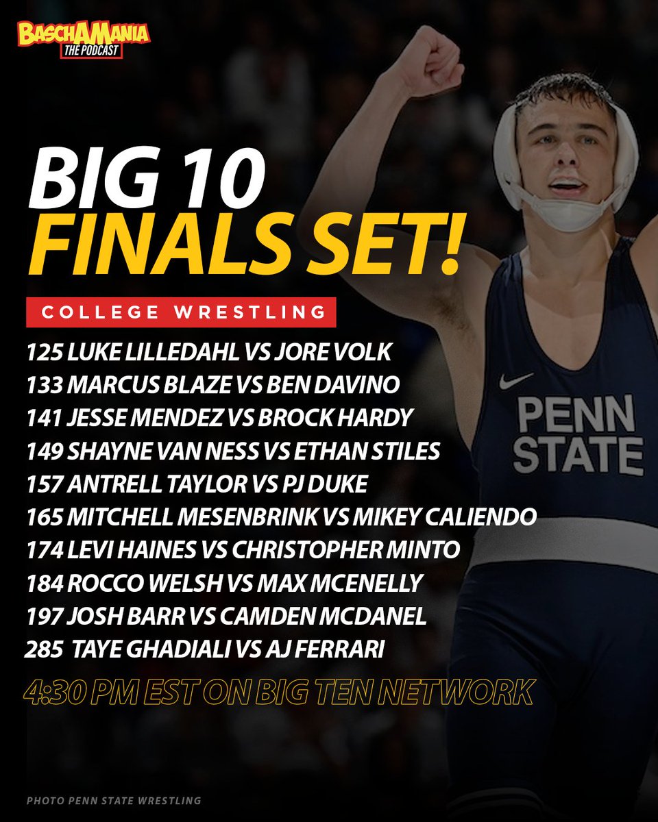 The 2026 Big Ten Championships Finals are SET!

Saturday at 4:30 pm EST live on Big Ten Network.