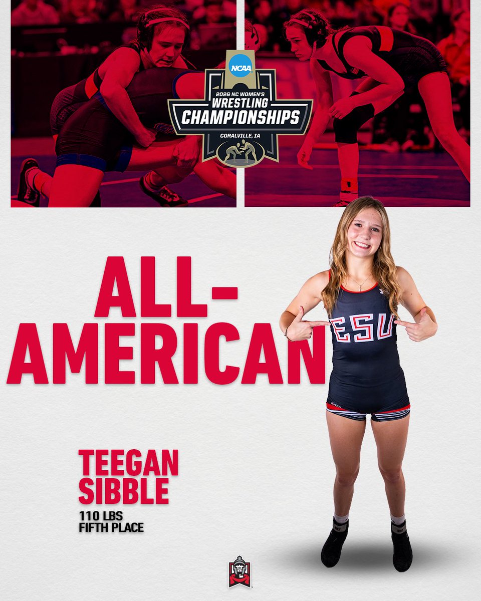 ESUWarriors's tweet photo. COMING HOME ALL-AMERICANS!🔴⚔️

Tiffani Baublitz records the best individual finish in @EsuWrestling history at the NCAA National Championships to become a 4x All-American, and Teegan Sibble caps off her freshman season with a fifth-place finish!

#WhereWarriorsBelong https://t.co/FwbXM1DhJT