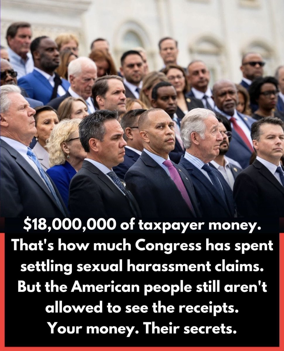 $18M - That's how much Congress has spent in taxpayer money on sexual harassment settlements that we know of. 

Not their money.

Our money.

And the public still isn't allowed to see the receipts.

Our money. 

Their secrets.

Take a moment and think about that.