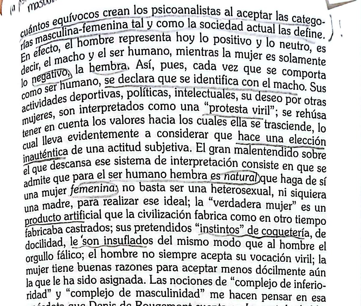 ya que ustedes aman hablar de energia femenina y masculina no sobra recordar lo que decia de beauvoir hace mas de 70 años