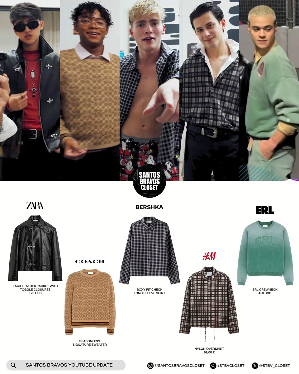 stbv_closet's tweet image. Santos Bravos YouTube Update 📸
@santos_bravos

#ZARA Faux Leather Jacket with Toggle Closures (120 USD) / #COACH Seasonless Signature Sweater / #BERSHKA Boxy Fit Check Long Sleeve Shirt / #HM Nylon Overshirt (99 EUR) / #ERL Crewneck (450 USD)

#SantosBravos
#stbvcloset #stbv