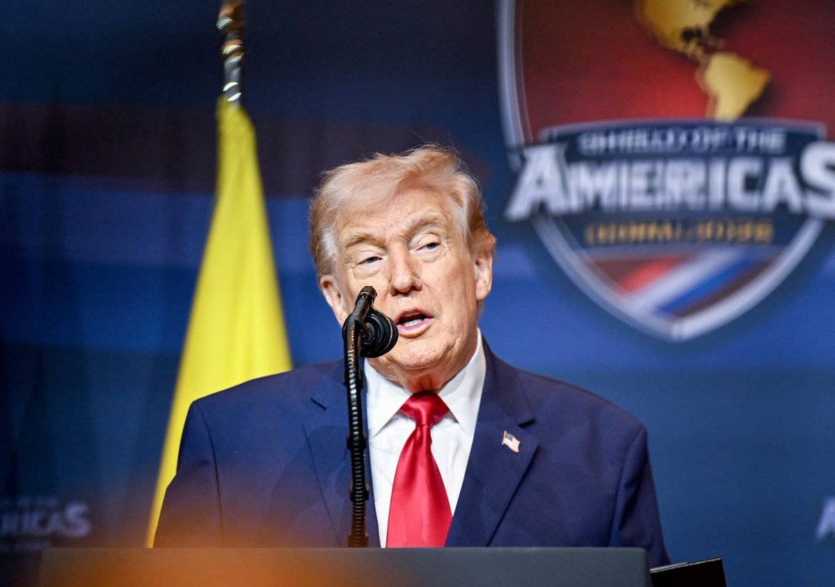 BREAKING: Trump goes full ‘Dementia Don’ during golf course address, ranting for minutes about interpreters and refusing to learn "your damn language" before stunned Latin heads of state!

President Trump turned a major "Shield of the Americas" summit with Latin American leaders