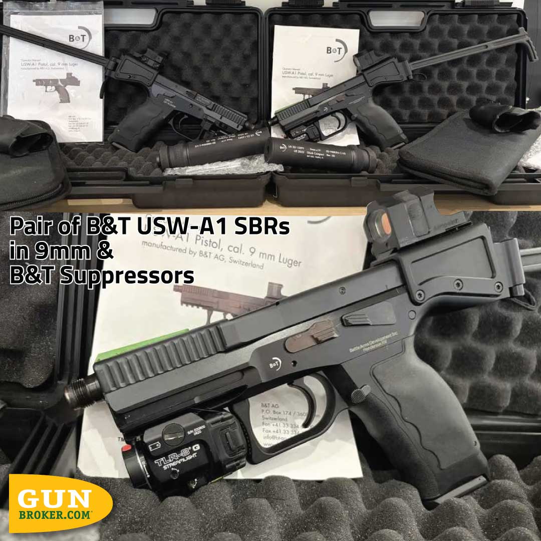 GunBroker's tweet image. 🔥 Pair of B&amp;amp;T USW-A1 SBRs
9mm • Aimpoint Micro
Folding stock + B&amp;amp;T suppressors

Compact PDW with serious capability.

🔗 bit.ly/4cssRsJ

Would you run this as your PDW?

#BT #GunBroker #GunsDaily