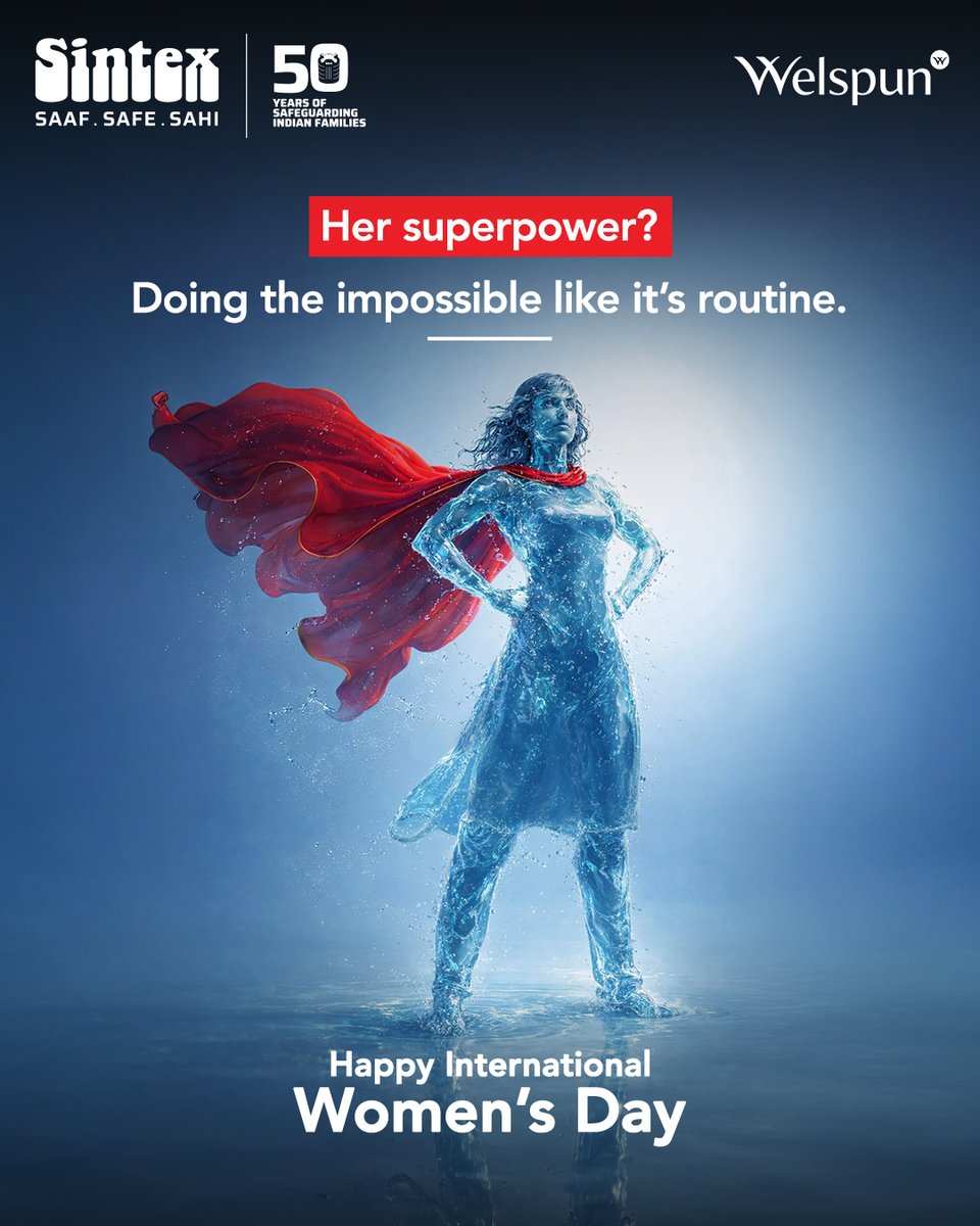 sintex_india's tweet photo. Every day, she keeps everything flowing. From homes to families, from responsibilities to dreams, she handles it all, often without a pause.

This Women’s Day, we celebrate the real superpower behind every home.

Happy International Women’s Day.

#Sintex #InternationalWomensDay https://t.co/f0e9IN4XfQ