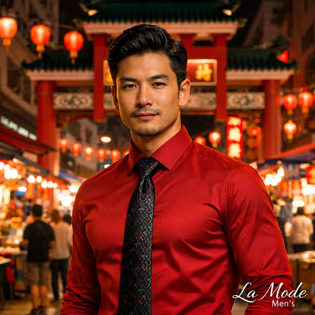 LaModeMens1's tweet photo. Temple Street lights. Dragon scale tie.
Modern tradition meets bold confidence.

A red slim-fit dress shirt proves that great style stands out anywhere in the world.

#LaModeMens #Menswear #RedShirt #PatternTie #ModernGentleman #MensStyle https://t.co/N0Qzv7VgBW