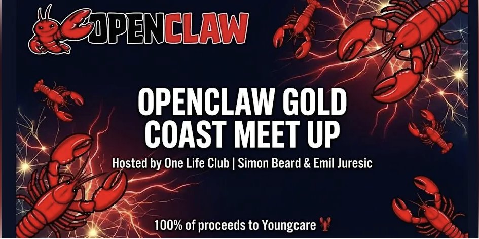 Simon_Beard1's tweet photo. OpenClaw meetup. Gold Coast. This Thursday.

300+ tech founders, builders & developers already in. All using OpenClaw. Sharing what's working. Comparing notes in real time.

When everyone else thinks you're crazy for talking to your computer at 2am, it helps to be in a room full of people doing the same thing.

Complete novice? Come along. That's the whole point.

Q&As with builders who are deep in it. Short speaking session. But the best part is just getting operators in one room during the most exciting shift in tech I've seen in my career.

$50. Every cent to charity. Cali Beach Surfers Paradise