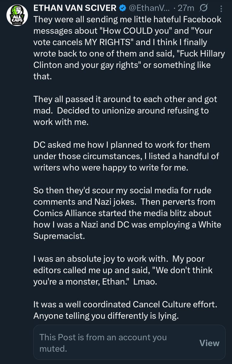 Alfred_Orteez's tweet photo. This moron tells a colleague "fuck your gay rights," everyone turned on him, and he calls that getting cancelled πππ
Genuine dumbass and not cancelled, just a POS
#Comicsgate #AllCapsComics https://t.co/WCQkBJF3tO