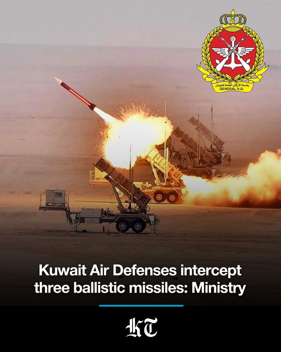 Kuwait's Air Defense systems have intercepted and destroyed three ballistic missiles detected in Kuwait's airspace, the Ministry of Defense said in a statement Sunday morning.