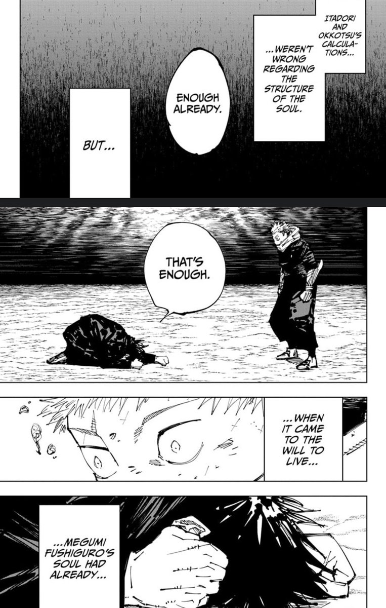 People who call Megumi a bum are genuinely fucking stupid. Wow, Megumi “didn’t do anything” and just wanted to give up after Sukuna carefully planned and waited for the right moment to take control of his body and utterly demolished his will to live? Hm, I sure wonder why 🤔🤔🤔