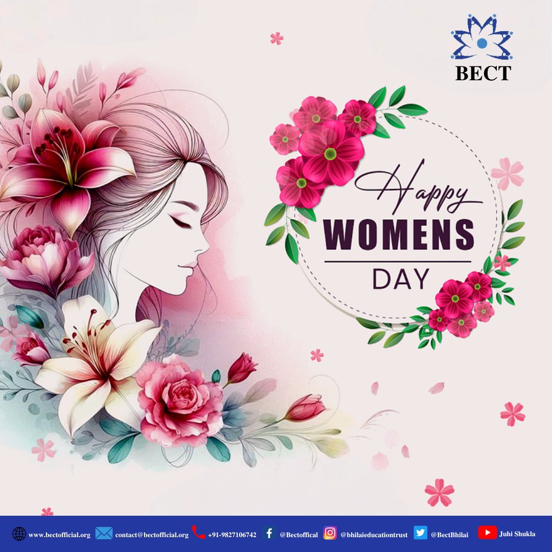 BectBhilai's tweet photo. Happy Women’s Day from Team BECT! 🌸✨

Celebrating the strength, courage, and achievements of every woman who inspires and shapes our world. Wishing you and your family happiness, respect, and success.

#WomensDay #EmpowerWomen #TeamBECT https://t.co/tILlg7tJ3Q
