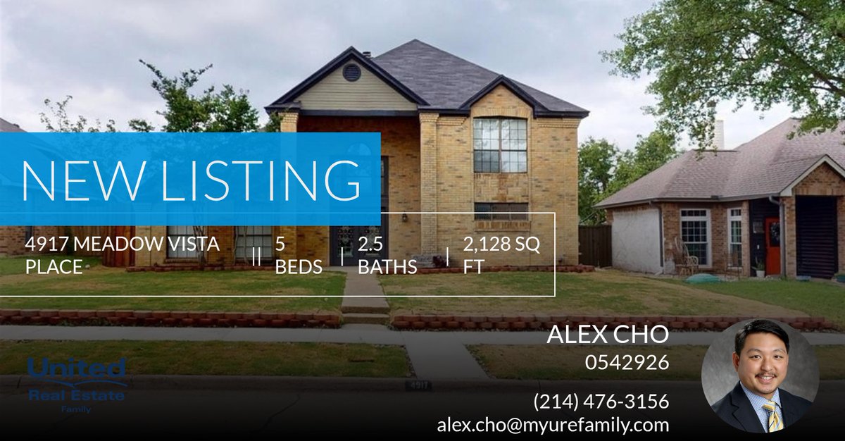 AlexChoRealtor's tweet photo. 📍 New Listing 📍  My new listing at 4917 Meadow Vista Place in Garland listed at $399,900! Reach out here or at (214) 476-3156 . Reach out here or at (214) 476-3156 for more information https://t.co/qLKqEBLWam https://t.co/v8hLJmq6Ao