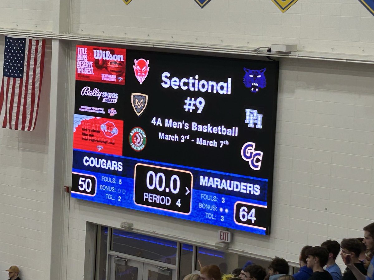 mrhartgis's tweet photo. Date night at the @IHSAA1 #Sectional9 final. #mrshartgis and I got to see 4 of my former students play for @GCCougars. Nice win for @ErtelLuke & @mvmarauders. Good luck @ Regionals. @BoilerBall @GC_CSC @MtVernonHS https://t.co/Jc6teobfkW