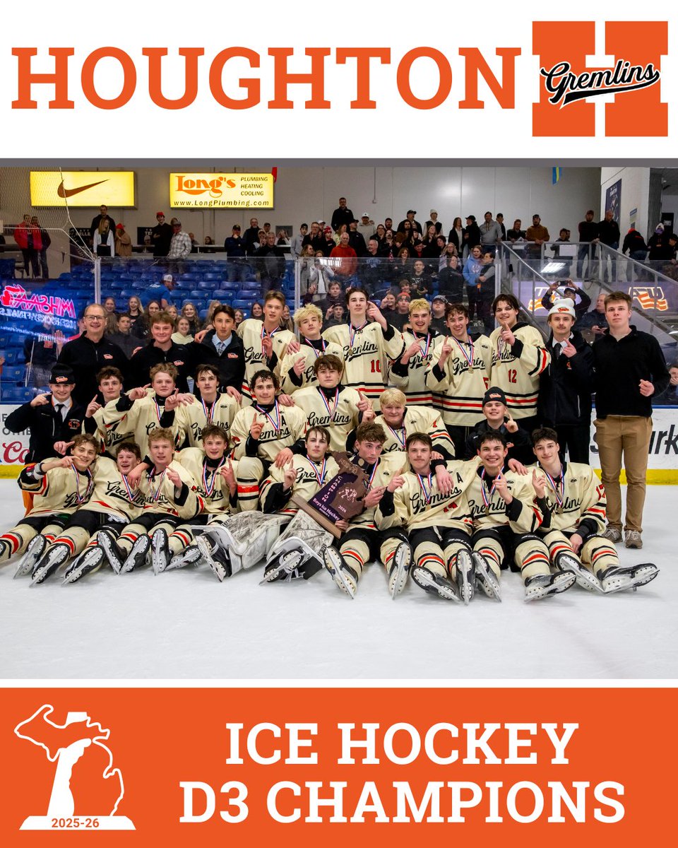 MHSAA's tweet photo. 🏒 D3 ICE HOCKEY FINAL: Houghton Never Stops Believing, Rallies Late to Claim 1st Finals Title Since 1982 >> https://t.co/CJmbZJhZy2🏆👀
#IceHockey #Finals #Congratulations #Champions #Houghton #Gremlins #MHSAA https://t.co/uc3VEXGWzV