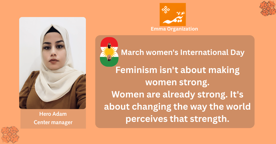 emmaorg_'s tweet photo. International Women's Day Campaign
Emma staff and employees will participate in the celebration of March 8th.
. #8Mart  #marchKurdistan #March8WomensDay #kurdish #WomensDay2026 #InternationalWomensDay #8MarchWomensDay https://t.co/4d5mzgSMOl