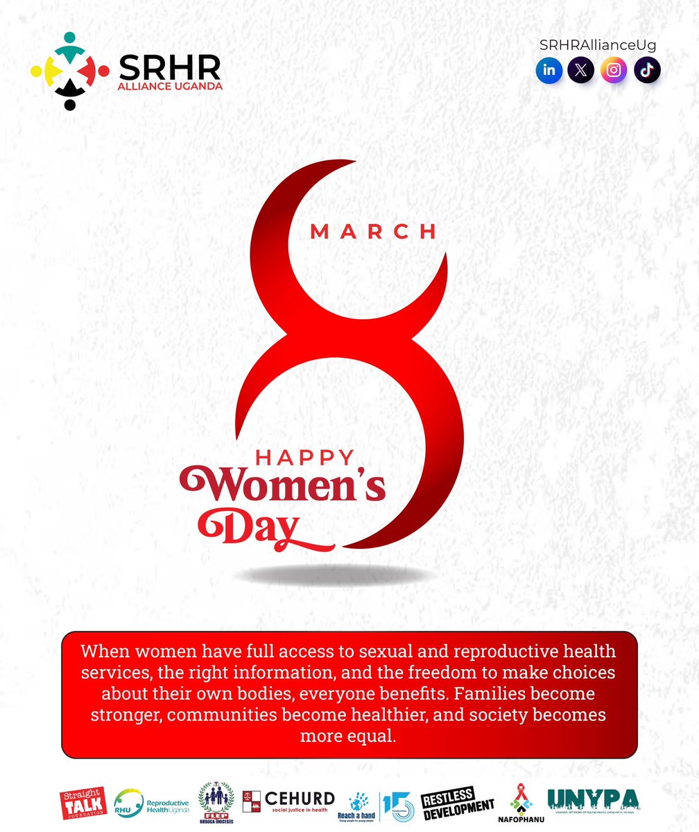 SRHRAllianceUg's tweet photo. When women are supported to make informed decisions about their bodies and health, everyone benefits. Children grow up healthier, families become more stable, and communities move forward. 

This Women’s Day, let’s commit to #GiveToGain by supporting access to reproductive health information and services for every woman and girl

#SRHR4All #HappyWomensDay2026