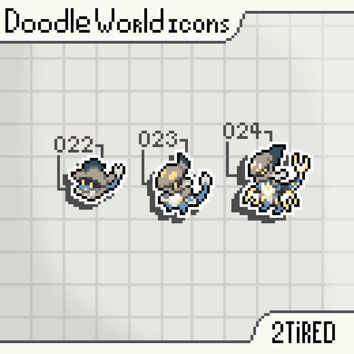 2tiredOut's tweet photo. 8th beginner doodle line: Fishel, Scalivur and Mercenous #DoodleWorld #doodleworldfanart #pixelart https://t.co/wiAZtF8ShO