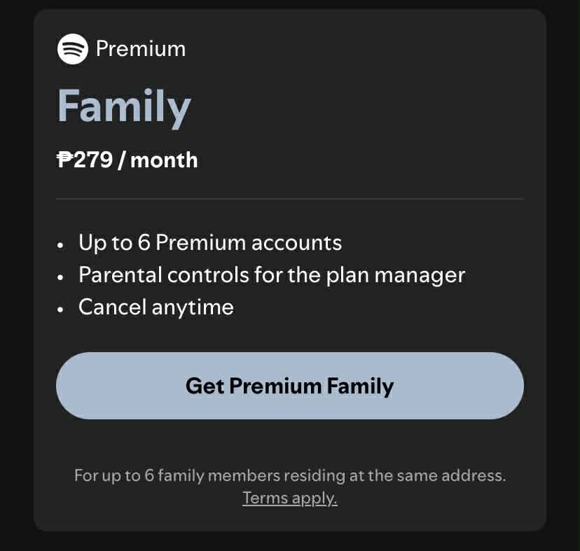 lf kahati spotify prem (family plan)

5 slots
50 pesos per month
legally paid, long term preferred
will push thru once all slots are taken

wts lfb fs kahati spotify prem premium ph