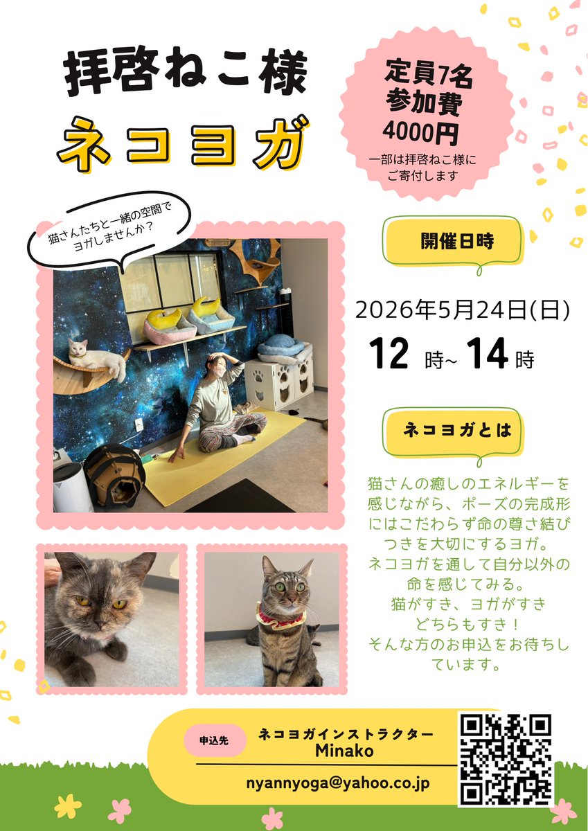 拝啓ねこ様ネコヨガ、残りあと1席でございます‼️ ついつい肩に力が