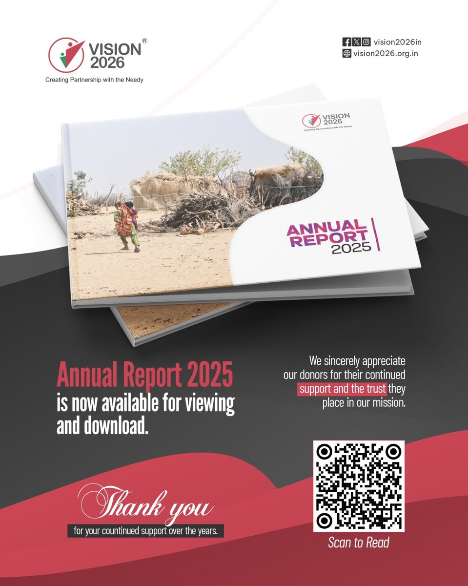 Vision 2026 | Annual Report 2025 is now available for viewing and download.
We sincerely appreciate our donors and well-wishers for their continued support and the trust they place in our mission.
Read/download here: vision2026.org.in/publications/v…