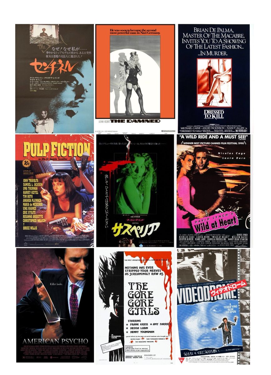 #私を構成する9つの映画
今の気分でメジャーな映画だと。まだまだあるけど。
『センチネル』『地獄に堕ちた勇者ども』『殺しのドレス』『パルプ・フィクション』『サスペリア』『ワイルド・アット・ハート』『アメリカン・サイコ』『ゴア・ゴア・ガールズ』『ヴィデオ・ドローム』