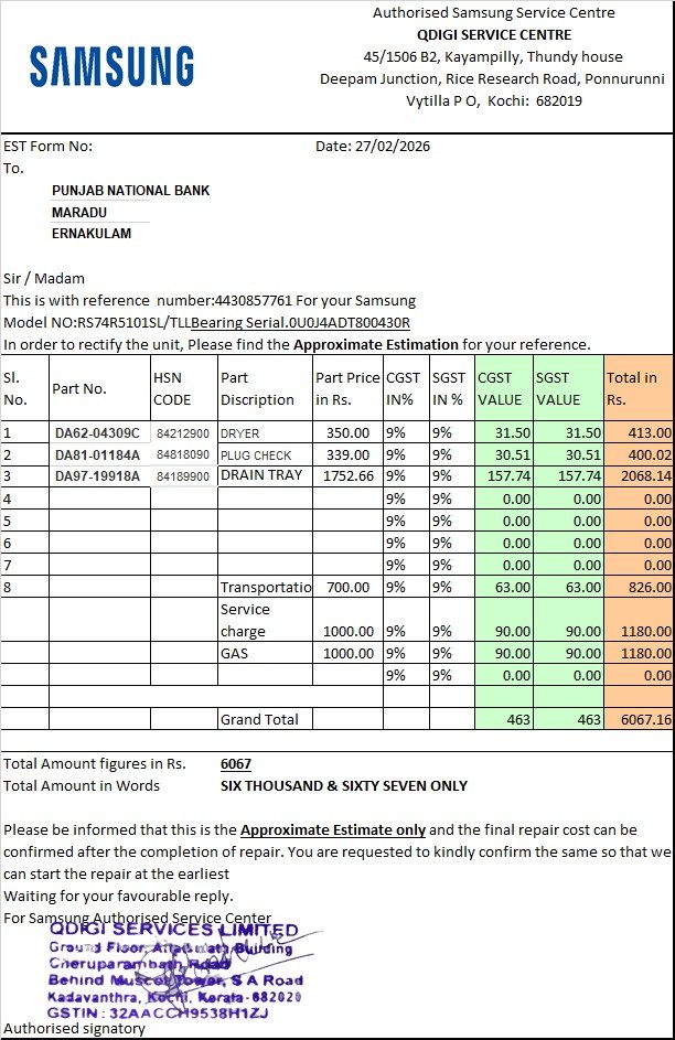 dhaneshsr's tweet photo. Poor service from Samsung and their authorized partner Qdigi EKM

Complaint raised Feb 26 for a Samsung refrigerator. Part arrived Mar 3 but still not installed.
Unacceptable delays for a premium product. @SamsungIndia please resolve.
#SamsungIndia #Qdigi @Samsung 
@SamsungIndia https://t.co/LZtuJHqQyp