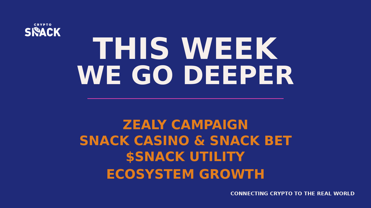 New week. More to build.

This week we’ll be going deeper on:

• The Crypto Snack Zealy campaign  
• Snack Casino &amp; Snack Bet  
• How gaming activity can strengthen $SNACK  
• How each part of the ecosystem connects

The goal stays the same:

Real activity.
Real utility.
Real