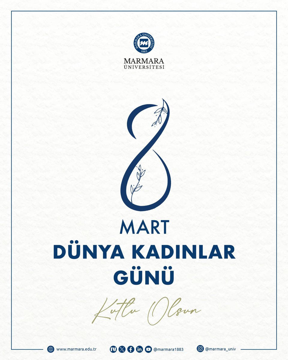 Bilimde, sanatta, sporda ve hayatın her alanında üreten, sorgulayan ve dünyayı dönüştüren tüm kadınların 8 Mart Dünya Kadınlar Günü kutlu olsun.

#8MartDünyaKadınlarGünü #MarmaraUniversitesi