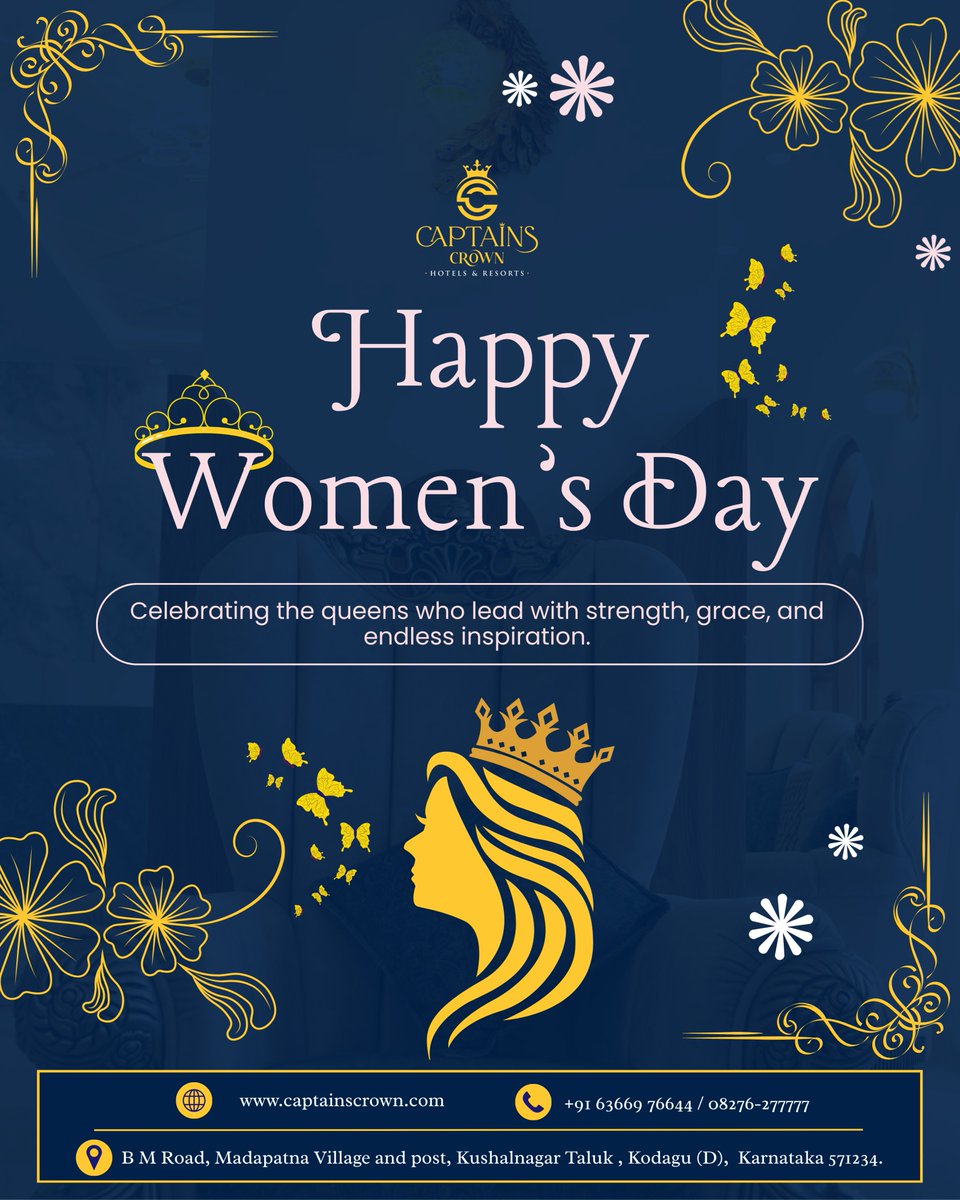 captainscrown's tweet image. Strong. Graceful. Inspiring. 👑

Today we celebrate the queens who make the world brighter every day.
Happy Women’s Day from Captains Crown Hotels &amp;amp; Resorts. 💐
#HappyWomensDay #CaptainsCrown #CelebrateHer #WomenPower