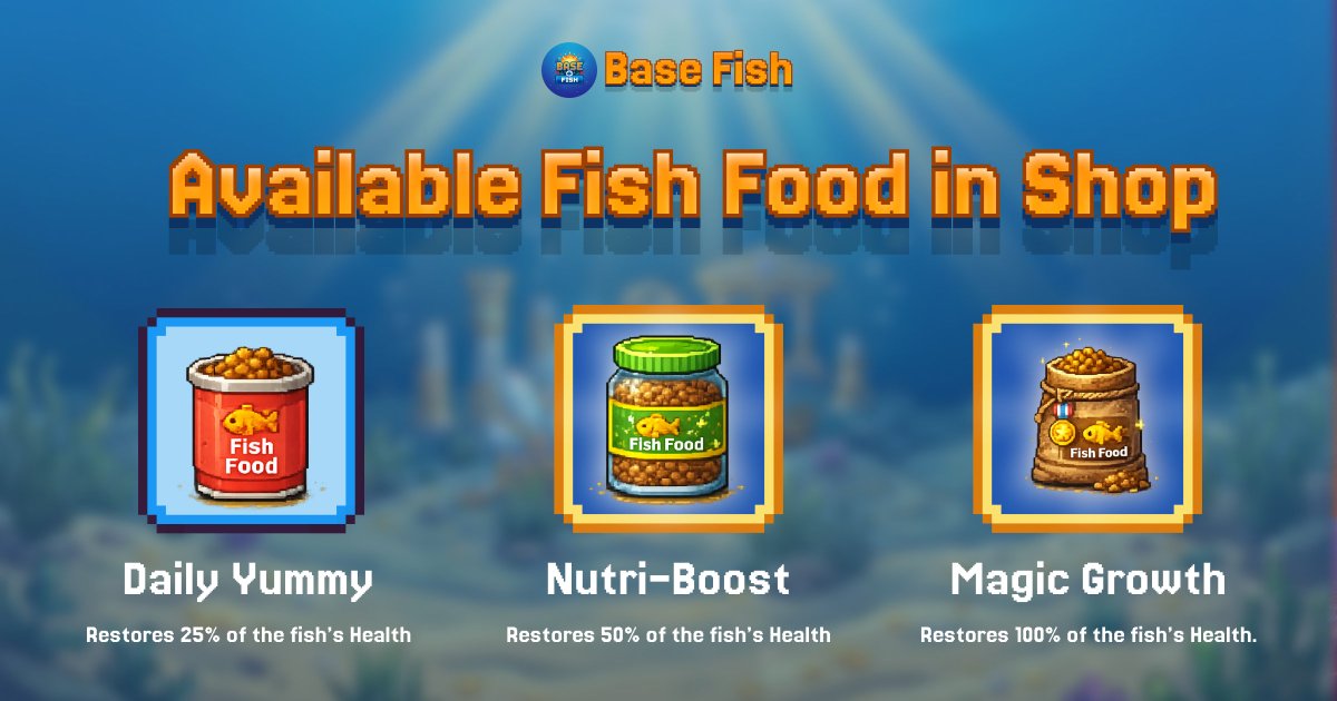[New Player Guide] - Benefits of Fish Food 🐟

Fish Food keeps your fish healthy and active.
Feed them regularly to avoid the Dead state and keep your farm running.

Feed smart = maximize profit.

Play now → base.app/app/https:/pla…