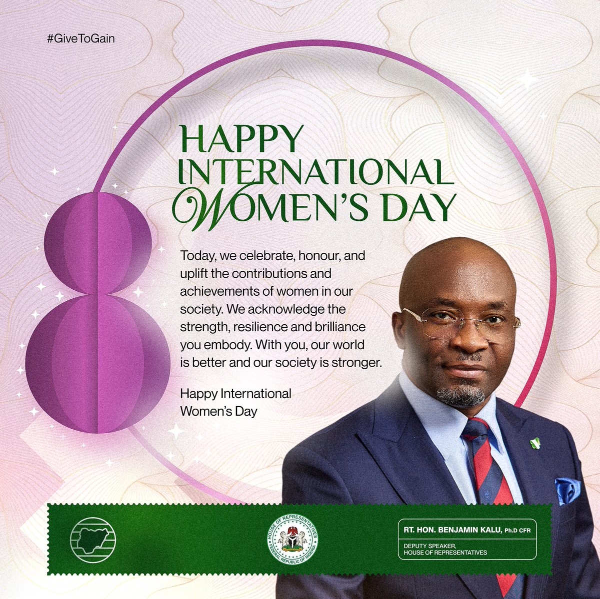 OfficialBenKalu's tweet photo. Today, we celebrate the strength, resilience, and invaluable contributions of women who continue to shape our nation.

As we mark this year’s International Women’s Day, with the theme “Rights, Justice and Action,” we are reminded that the pursuit of gender equality must go beyond advocacy to deliberate steps that guarantee women their rightful place in national development.

Our commitment to advancing the rights and participation of women remains firm through legislative reforms and other frameworks aimed at expanding women’s representation and ensuring that their voices are included in decision-making processes.

An inclusive democracy is stronger and better equipped to serve the interests of all. Together, we will continue to champion policies and actions that support our women in attaining their highest potential.

Happy International Women’s Day to all the remarkable women shaping our world.
